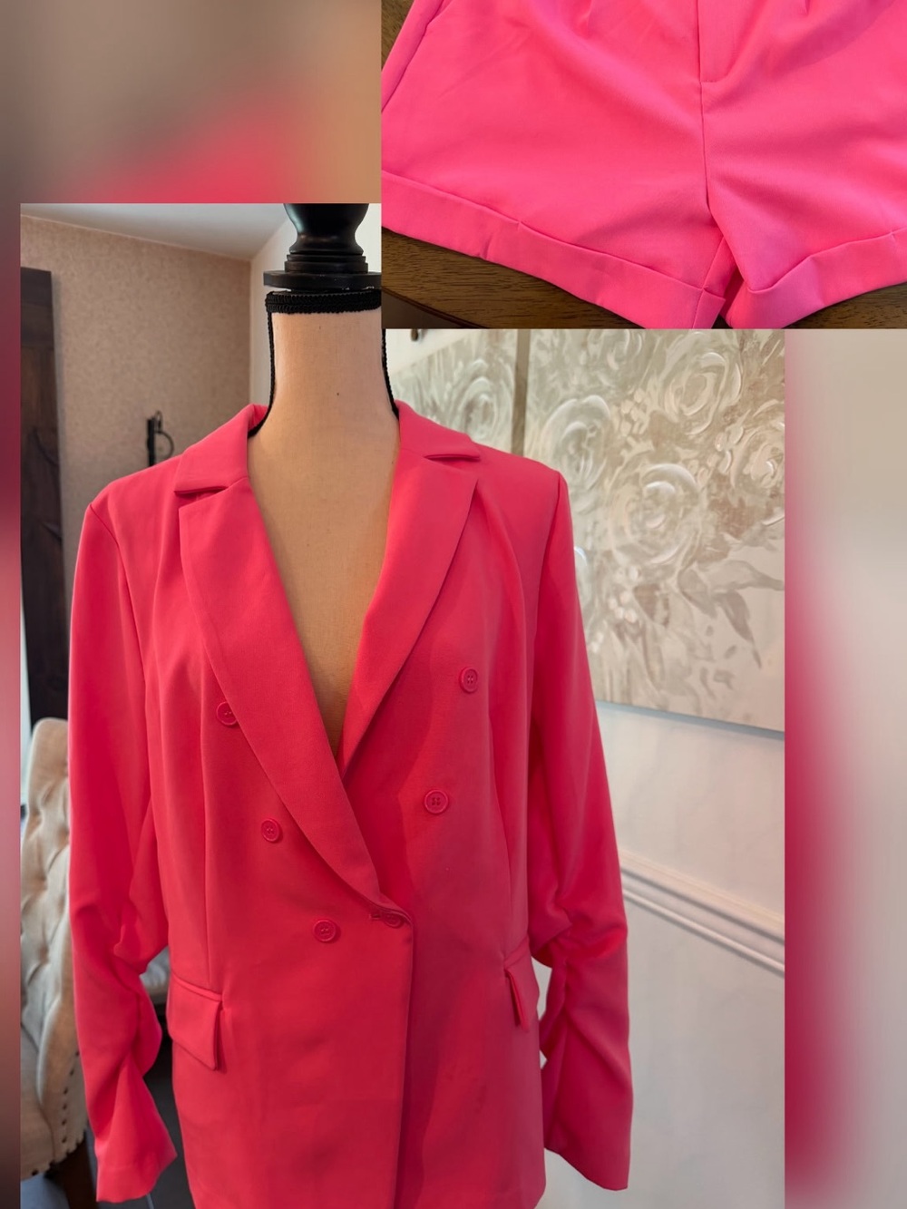 VENUS Vibrant Pink Double-Breasted Blazer